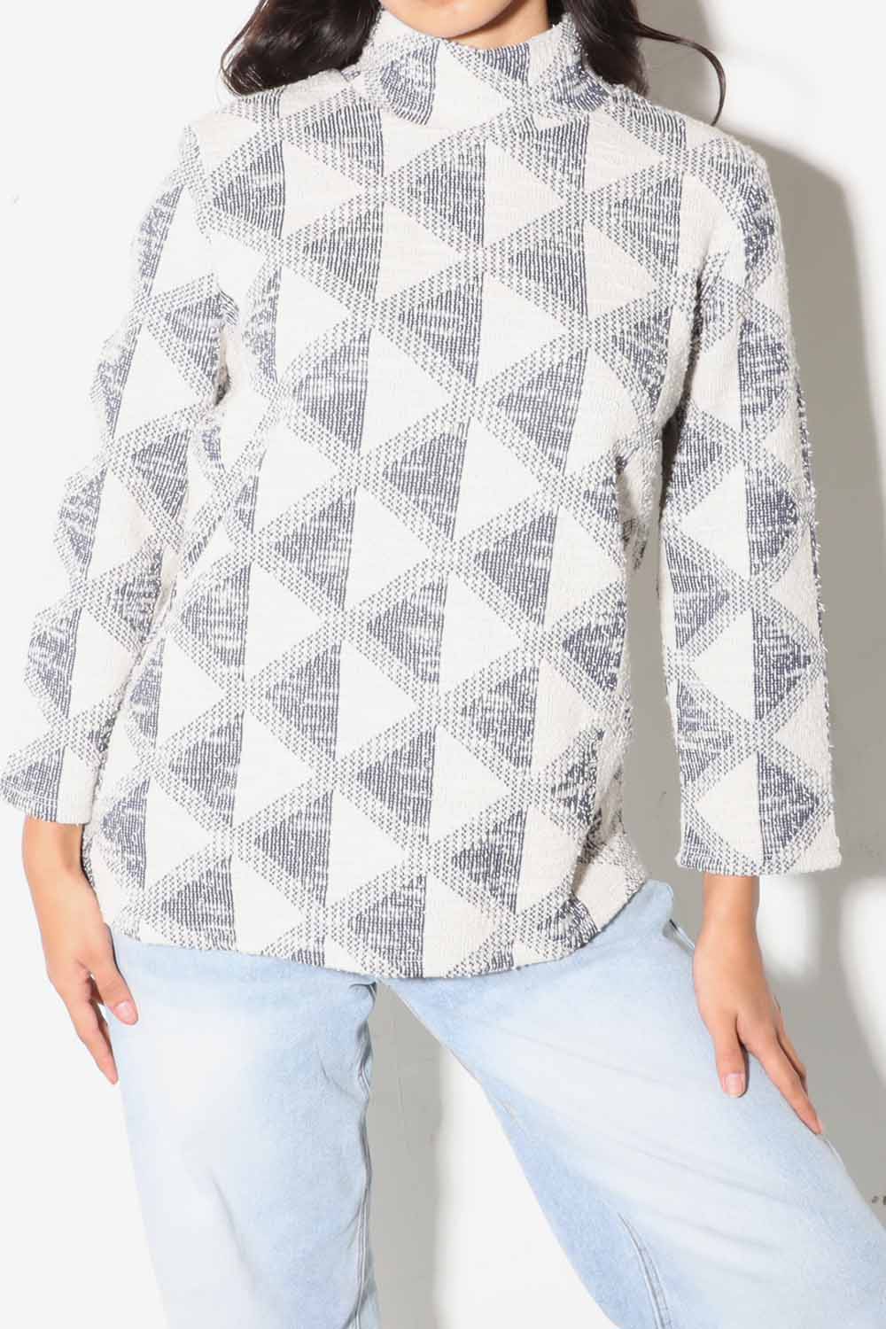 Long Sleeve High Neck Geometric Top