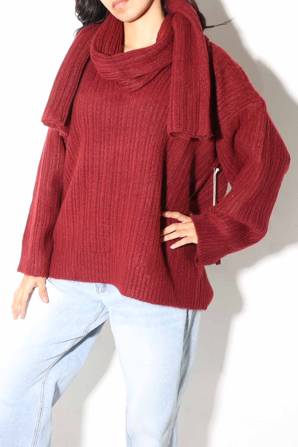 Knit Fashion Sweater , Burgundy