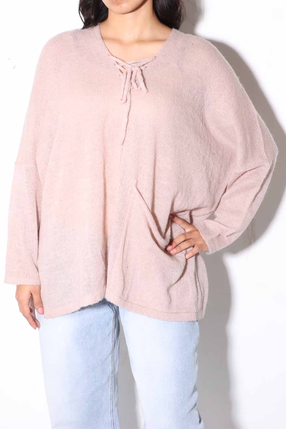 Light Knit Lonf Sleeve Top, Rose