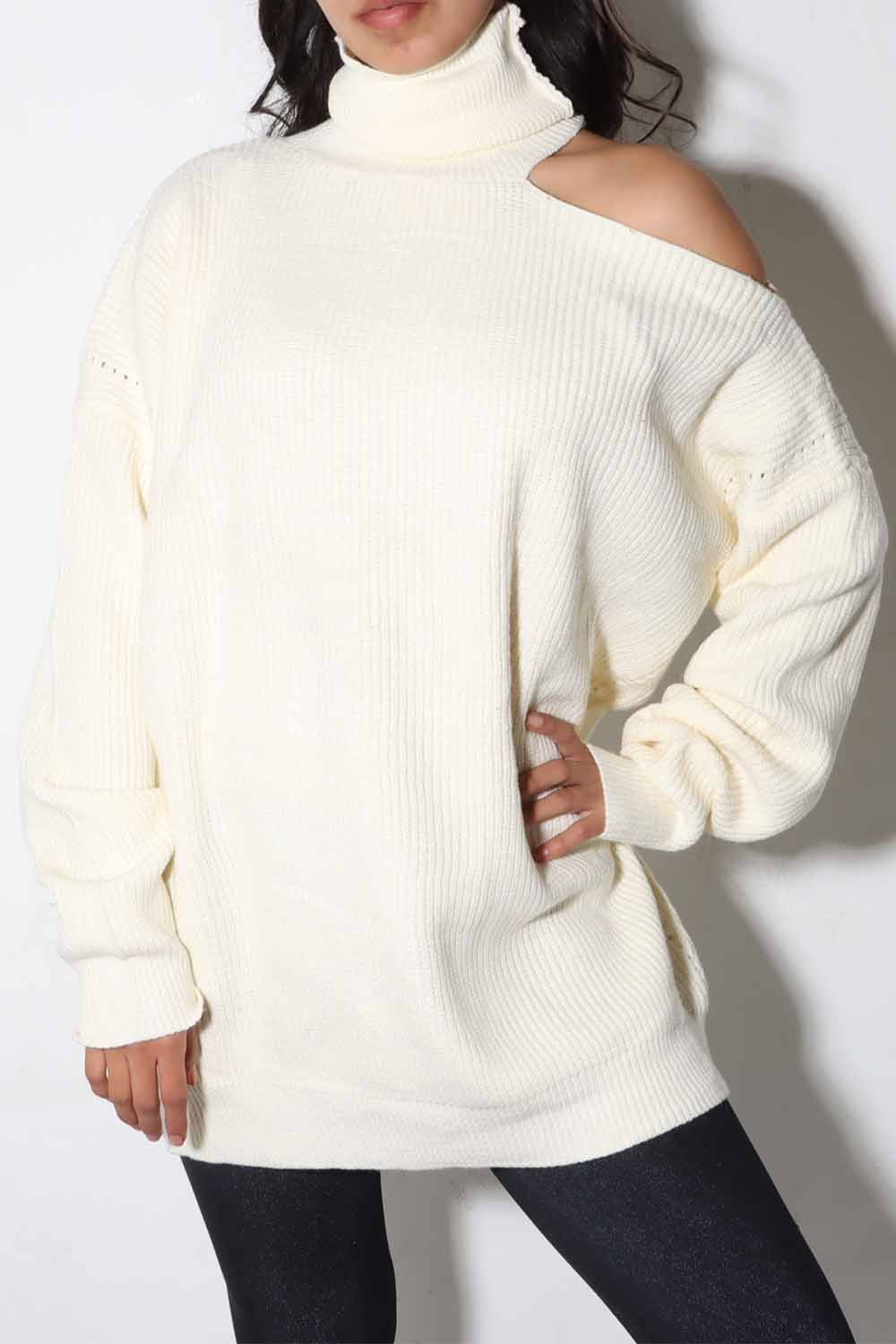 Fashion Cold Shoulder Knit Sweater, Ivory