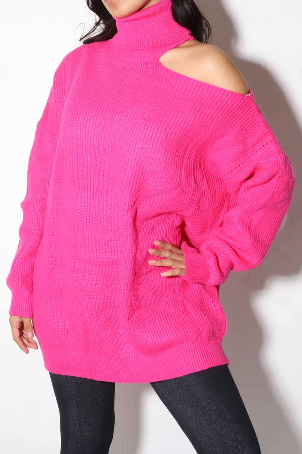 Fashion Cold Shoulder Knit Sweater, Heliconia