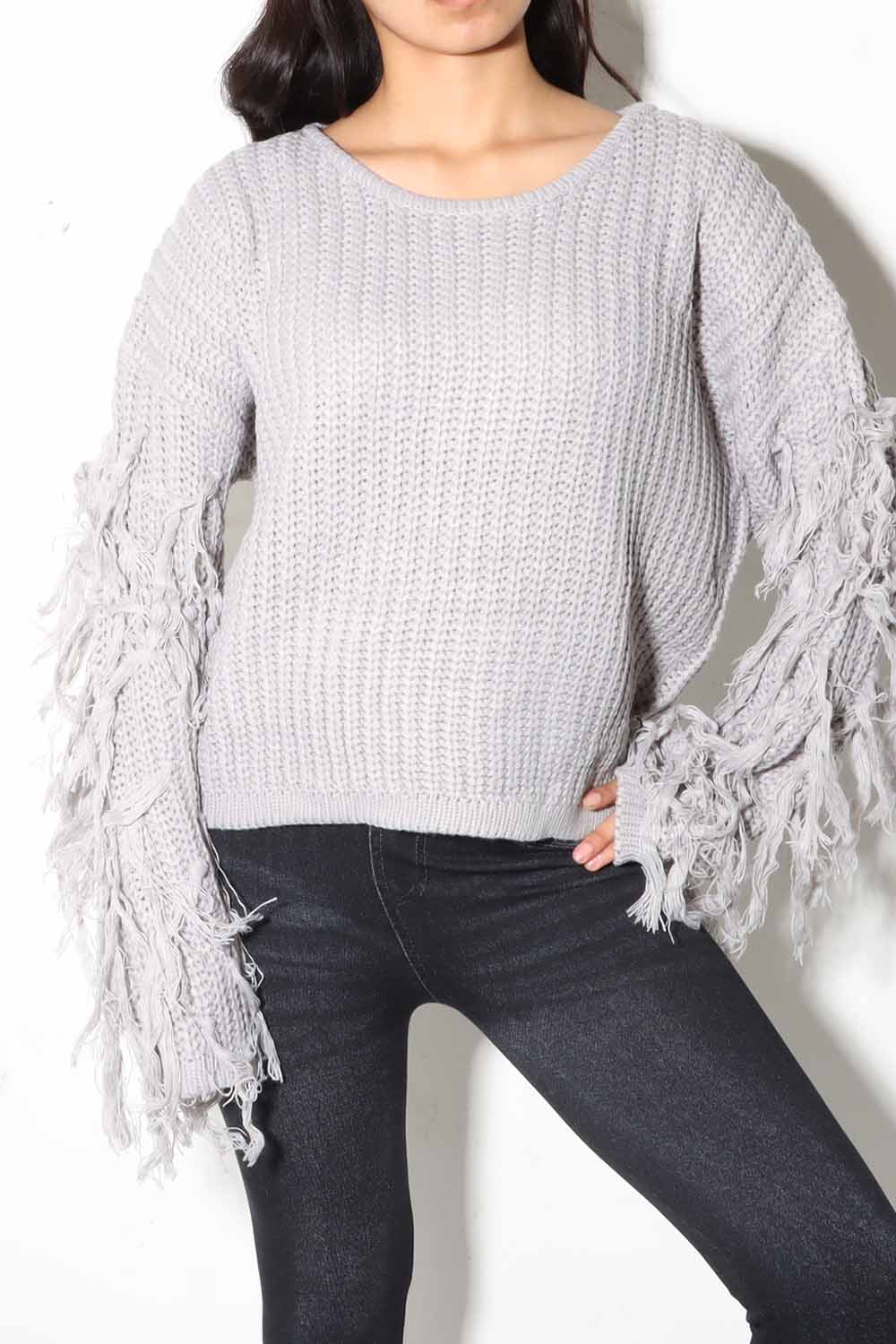 Cowgirl Fringle Knit Sweater, Gray