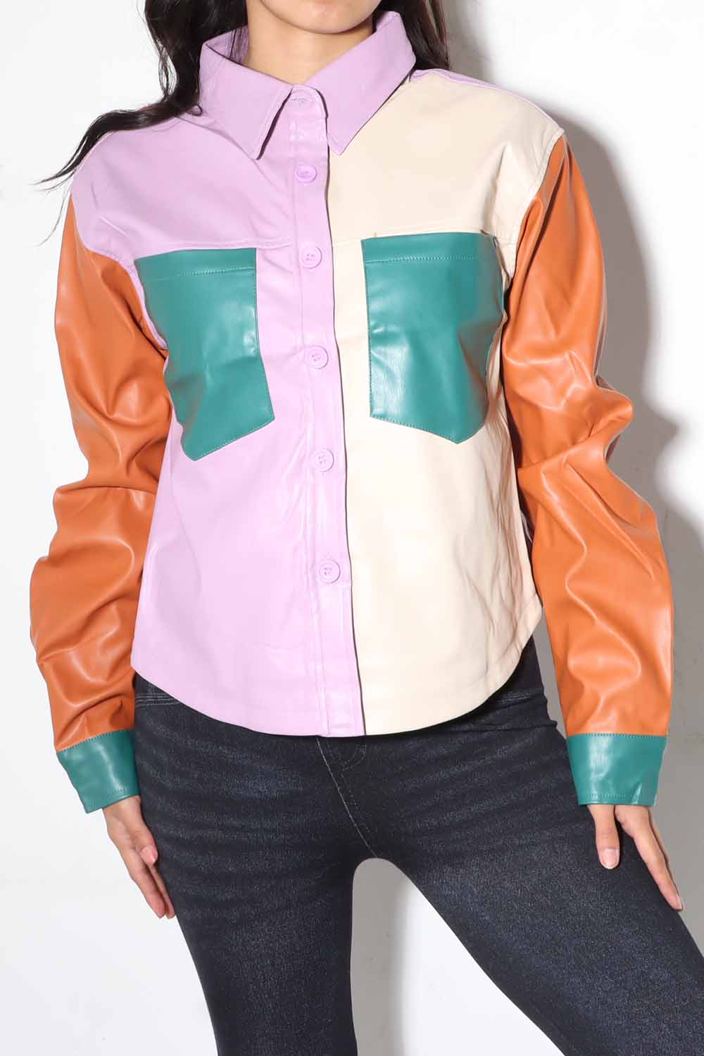 6pk | Faux Color Bloack Jacket Top